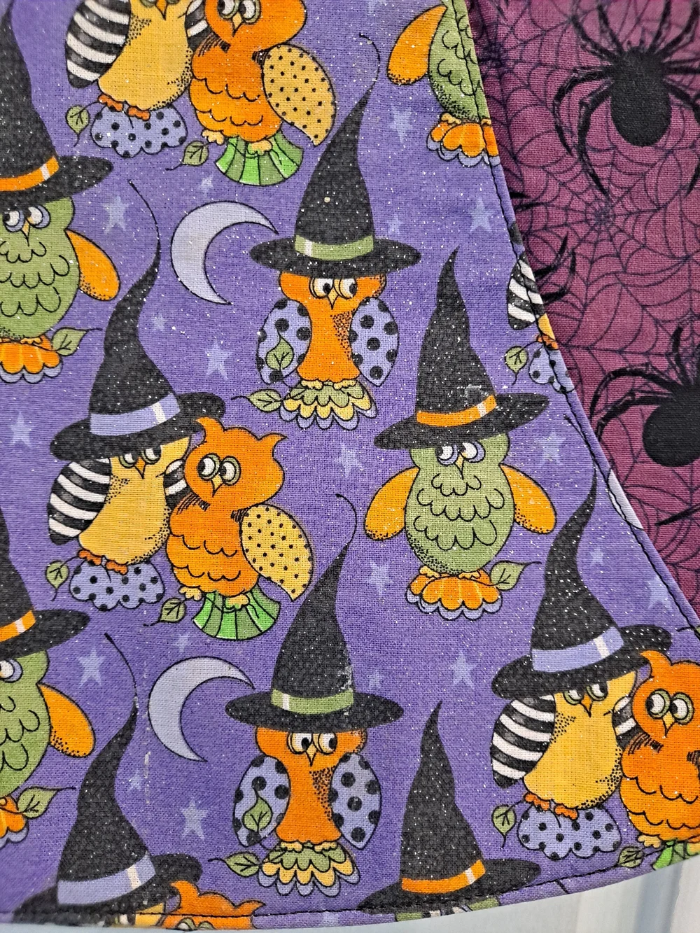 Artisan Purple Orange Owl Witch Spiders Webs Crossbody Bag Halloween